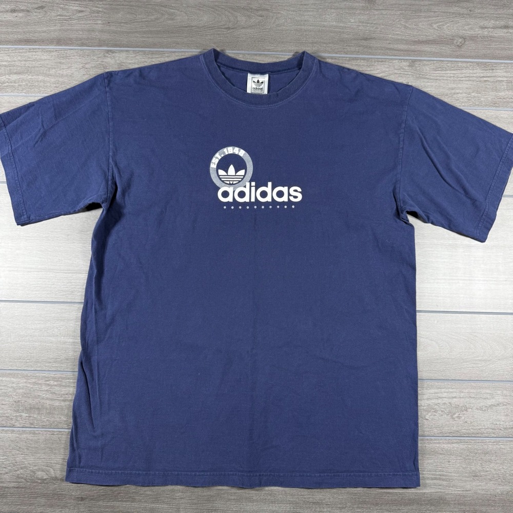 Vintage Adidas Men's Navy Blue T-Shirt EST 1948 Logo Graphic Size XL